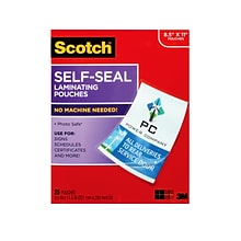 Scotch Self Sealing Laminating Pouches, Letter Size, 5 Mil, 25/Pack (LS854-25G)