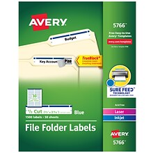 Avery TrueBlock Laser/Inkjet File Folder Labels, 2/3 x 3 7/16, Blue, 1500 Labels Per Pack (5766)