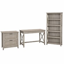 Bush Furniture Key West 48W Writing Desk with 2 Drawer Lateral File Cabinet and 5 Shelf Bookcase, W