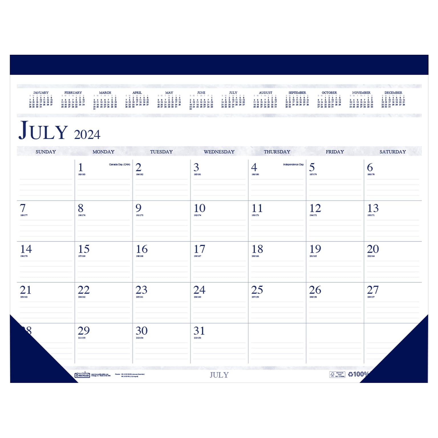 2024-2025 House of Doolittle 18.5 x 13 Academic Monthly Desk Pad Calendar, White/Blue (1556-25)