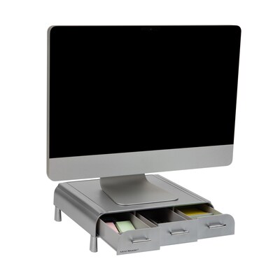 Mind Reader Monitor Stand and Desktop Organizer with 3 Storage Drawers, Silver (MONSTA3D-SIL)