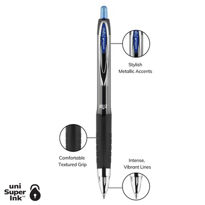 uniball 207 Retractable Gel Pens, Medium Point, 0.7mm, Blue Ink, 12/Pack (33951)