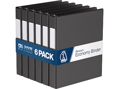 Davis Group Premium Economy 1 3-Ring Non-View Binders, D-Ring, Black, 6/Pack (2301-01-06)