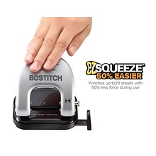 Bostitch EZ Squeeze 2-Hole Punch, 20 Sheet Capacity, Silver (2310)