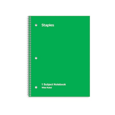 Staples 1-Subject Notebook, 8 x 10.5, Wide Ruled, 70 Sheets, Green (TR24006)