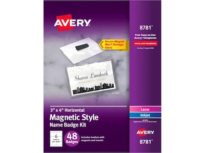Avery Magnet Name Badge Kit, White, 48/Box (8781)