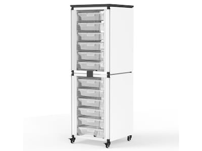 Luxor Mobile 12-Section Stacked Modular Classroom Storage Cabinet, 18.2"W x 18.2"D, White (MBS-STR-12-12S)