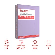 Staples Pastel 30% Recycled Color Copy Paper, 20 lbs., 8.5 x 11, Lilac, 500/Ream (14782)