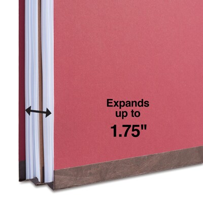 Quill Brand® 2/5-Cut Tab Pressboard Classification File Folders, 1-Partition, 4-Fasteners, Letter, Red, 15/Box (746030)