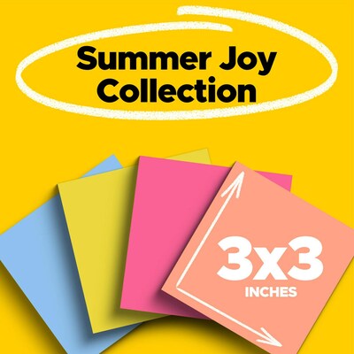 Post-it Super Sticky Notes, 3 x 3, Summer Joy Collection, 70 Sheet/Pad, 24 Pads/Pack (654-24SSJOY-