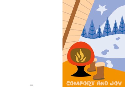 Comfort and joy - campfire - boots - 7 x 10 scored for folding to 7 x 5, 25 cards w/A7 envelopes per