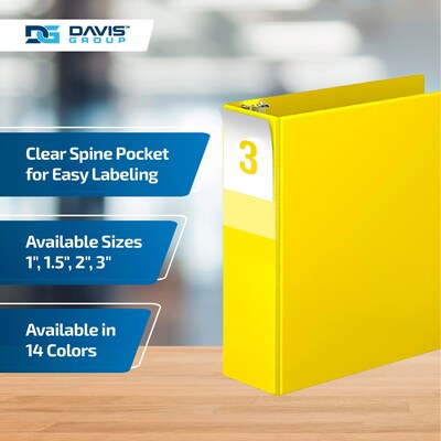 Davis Group Premium Economy 3" 3-Ring Non-View Binders, D-Ring, Yellow, 6/Pack (2305-05-06)