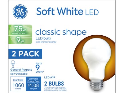 GE 9 Watt Soft White LED Bulb, 2/Pack (93109032)