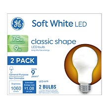 GE 9-Watt Soft White LED Household Bulb, 2/Pack (93109032)