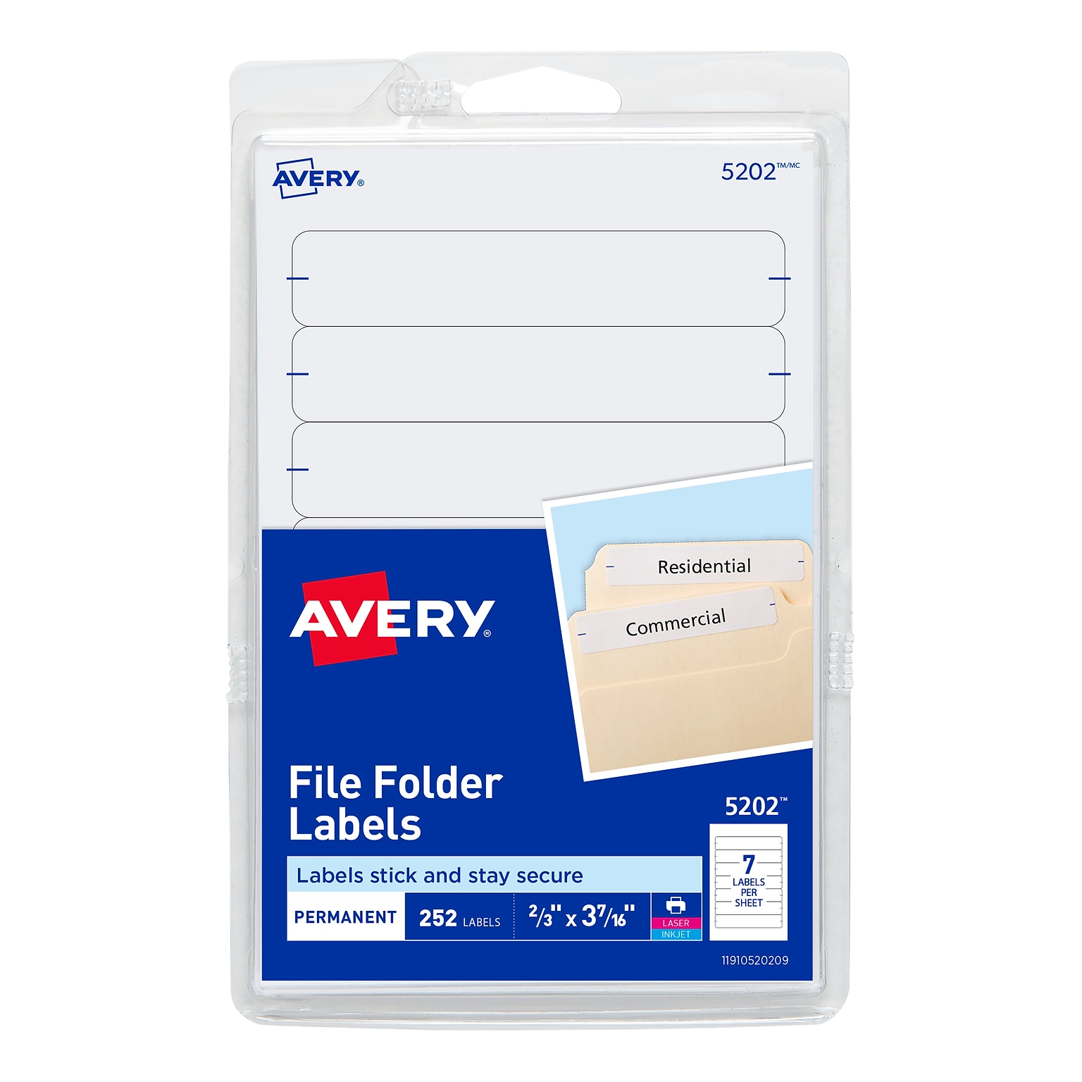 Avery Laser/Inkjet Permanent Print-or-Write File Folder Labels, White, 252 Labels Per Pack (13923/5202)