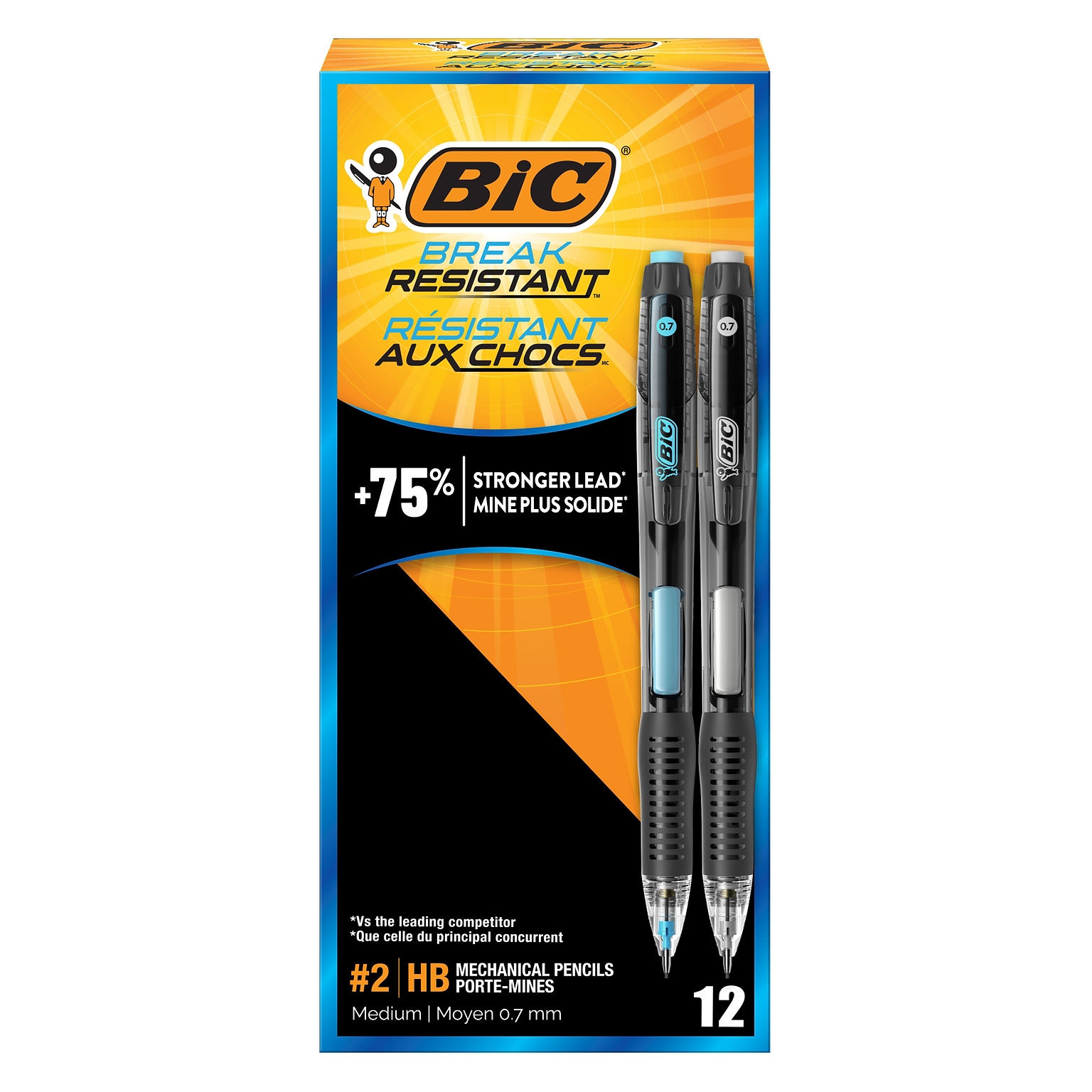 BIC Break-Resistant Mechanical Pencils, 0.7mm, #2 Medium Lead, 12/Pack (MV7PR11-BLK)
