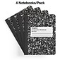 Staples® Composition Notebooks, 7.5" x 9.75", Wide Ruled, 100 Sheets, Black/White Marble, 4/Pack (ST58369)