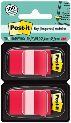 Post-it Flags, 1 Wide, Red, 100 Flags/Pack (680-RD2)
