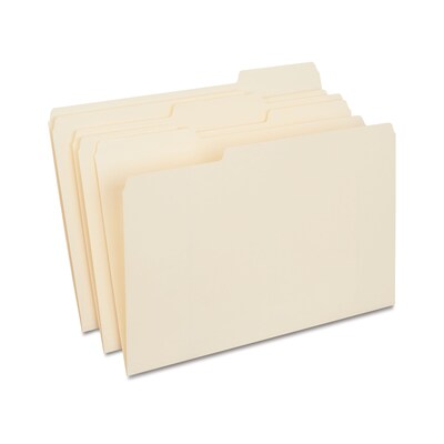 Quill Brand® File Folders, Assorted Tabs, 1/3-Cut , Legal Size, Manila, 100/Box (760137)