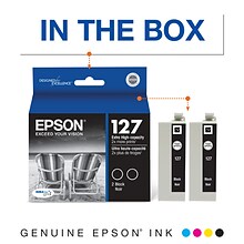 Epson T127s Black Extra High Yield Ink Cartridge, 2/Pack (T127120-D2)