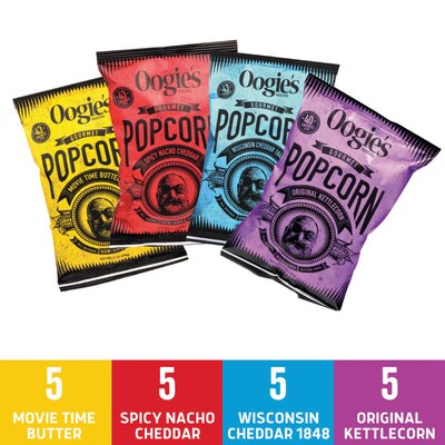 Oogies Snacks Variety Pack Popcorn, 1 oz., 20 Bags/Box (856856001168)