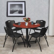 Regency 36 Laminate Cherry Round Table with 4 M Stacker Chairs, Black (TKB36RNDCH47BK)