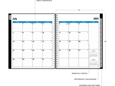2024-2025 Blue Sky Enterprise 8" x 10" Academic Monthly Planner, Plastic Cover, Black (130615-A25)