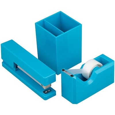 JAM PAPER Desk Trio Pack, Blue, Stapler, Tape Dispenser & Pen Holder, 3/Pack (337841bus)