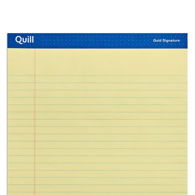 Quill Brand® Gold Signature Premium Series Legal Pad, 8-1/2" x 11", Wide Ruled, Yellow, 50 Sheets/Pad, 12 Pads/Pack (742270)