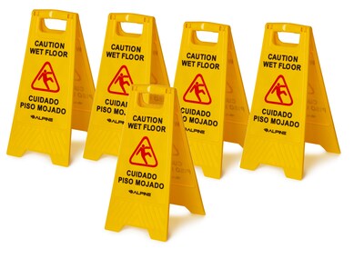 Alpine Industries Wet Floor Sign, 24H, Yellow, 5/Pack (499-5pk)