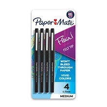 Paper Mate Flair Felt Pen, Medium Point, Black Ink, 4/Pack (84344)