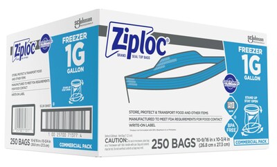 Ziploc Double Zipper Freezer Storage Bags, Gallon, 250 Bags/Carton (682258)