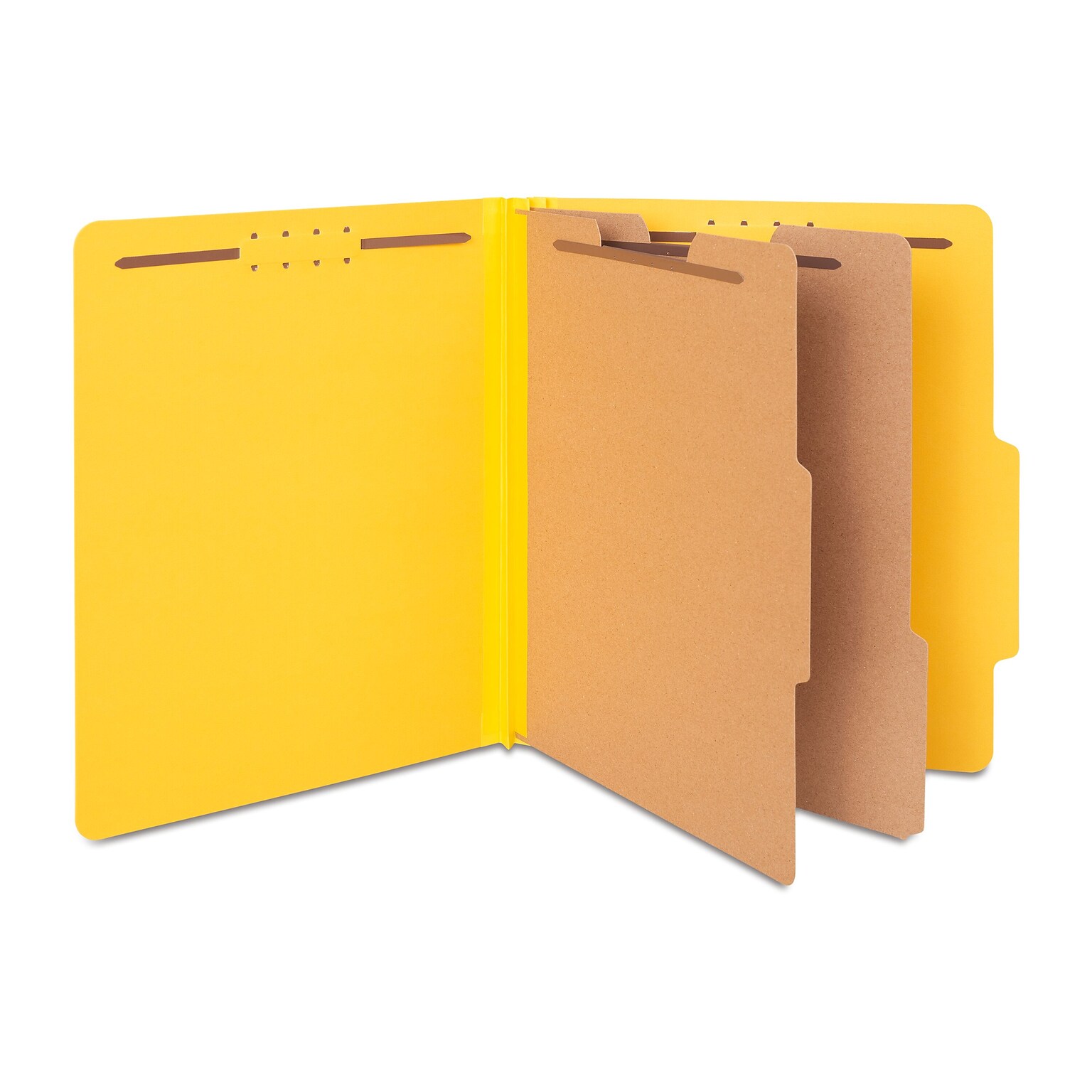 Quill Brand® 2/5-Cut Tab Pressboard Classification File Folders, 2-Partitions, 6-Fasteners, Letter, Yellow, 15/Box (738038)