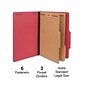 Quill Brand® 2/5-Cut Pressboard Classification Folders with Pockets, 2-Partitions, 6-Fasteners, Legal, Red, 15/Box (737030)
