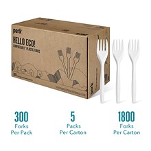 Perk™ Compostable PLA Fork, Medium-Weight, White, 1800/Carton (PK56201CT)