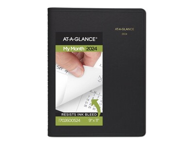 2024 AT-A-GLANCE 9" x 11" Monthly Planner, Black (70-260-05-24)