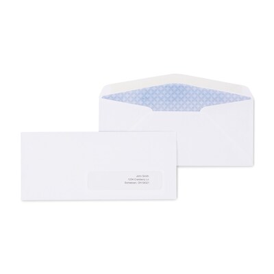 Staples Gummed Security Tinted #10 Window Envelope, 4 1/8 x 9 1/2, White Wove, 500/Box (19806/5720