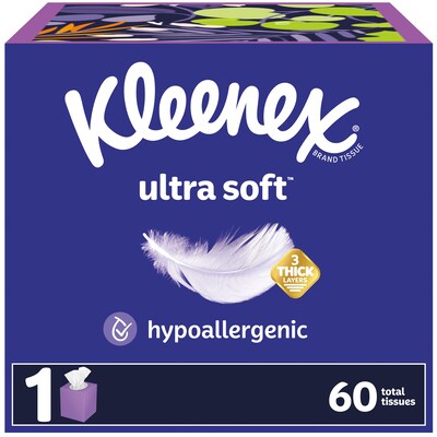 Kleenex Ultra Soft Facial Tissues, 3-Ply, 60 Sheets/Box, 27 Boxes/Pack (54277)