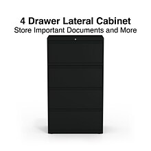 Quill Brand® Commercial 4 File Drawers Lateral File Cabinet, Assembled, Black, Letter/Legal, 30W (2