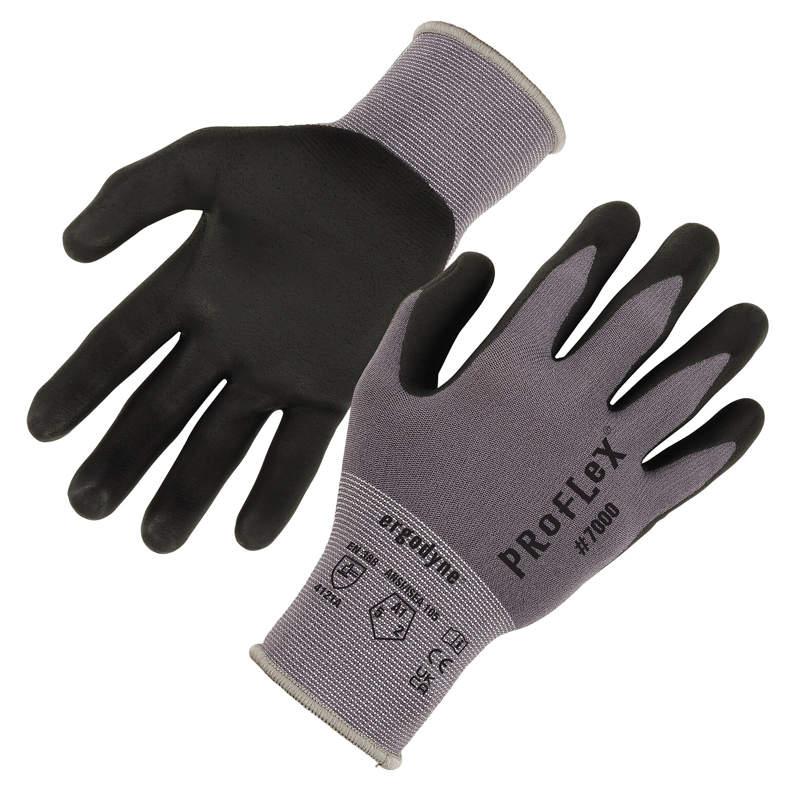 Ergodyne ProFlex 7000 Nitrile Coated Gloves, Microfoam Palm, ANSI Level 5 Abrasion Resistance, Gray, XL, 1 Pair (10375)