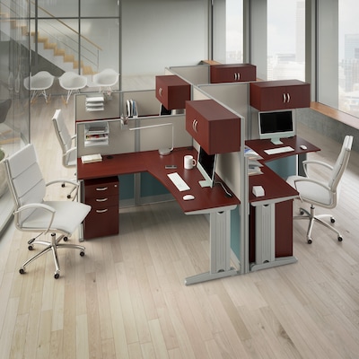Bush Business Furniture Office in an Hour 63H x 129W 4 Person X-Shaped Cubicle Workstation, Hansen