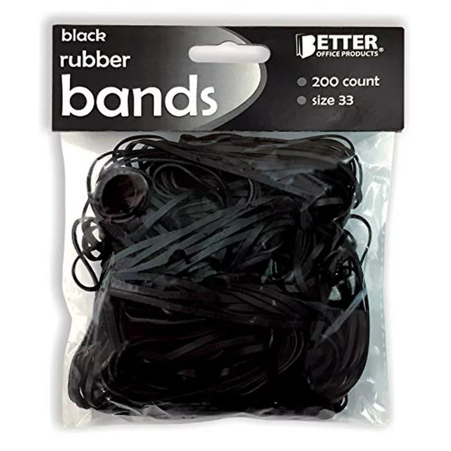 Better Office Multi-Purpose #33 Rubber Bands, 3.5 x 0.125, Latex Free, Brilliant Black, 200/Pack (33901)
