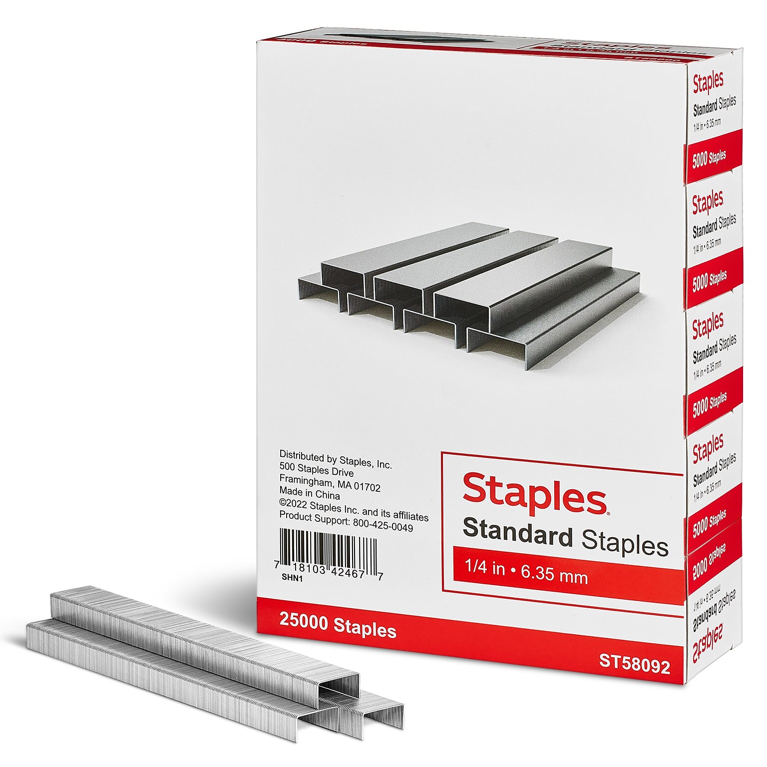 Staples Standard Staples, 1/4 Leg Length, 5000/Box, 5/Pack (TR58092)