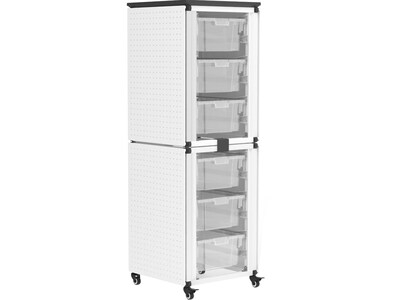 Luxor Mobile 6-Section Stacked Modular Classroom Storage Cabinet, 18.2"W x 18.2"D, White (MBS-STR-12-6L)