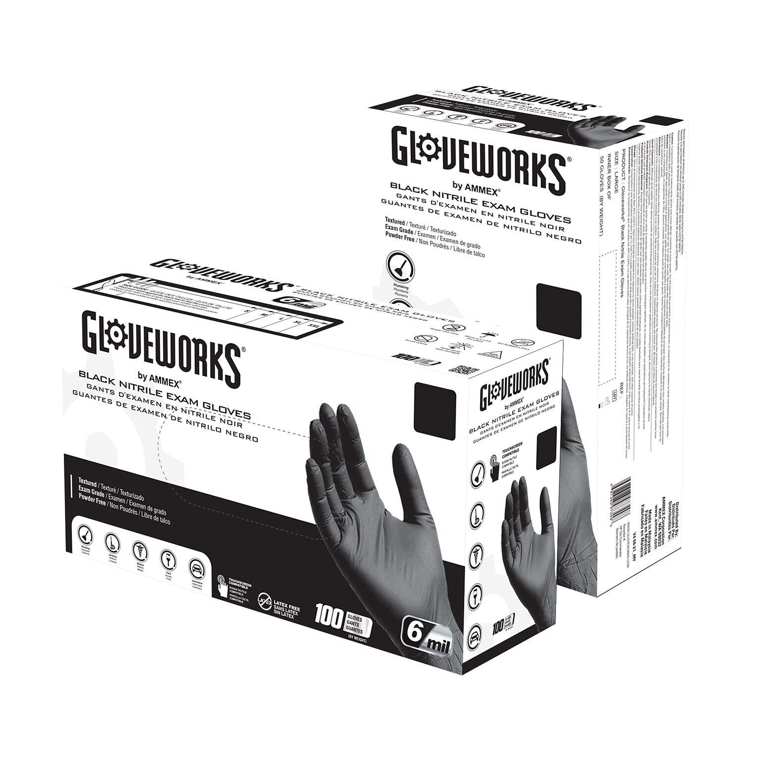 Gloveworks GWBEN Nitrile Exam Gloves, 2X-Large, Black, 100/Box (GWBEN49100)