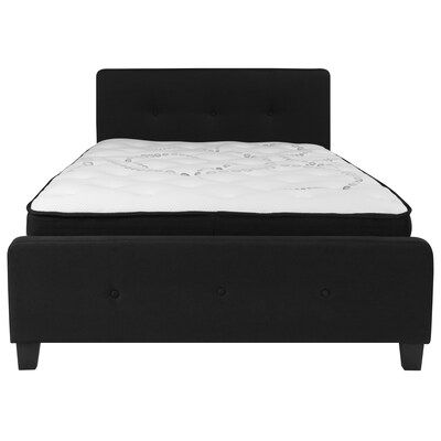 Flash Furniture Tribeca Tufted Upholstered Platform Bed in Black Fabric with Pocket Spring Mattress, Full (HGBM22)