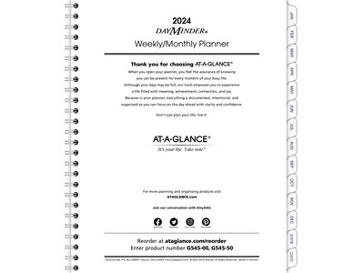 2024 AT-A-GLANCE DayMinder Executive 8.75 x 7 Weekly & Monthly Planner Refill, White/Gray (G545-50