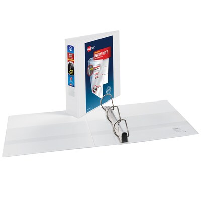Avery Heavy Duty 2" 3-Ring View Binders, One Touch Slant Ring, White, 4/Pack (79790)