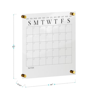Martha Stewart Grayson Acrylic Black Print Dry Erase Wall Calendar, 14" x 14" (BRAC3636BKCLRBK)
