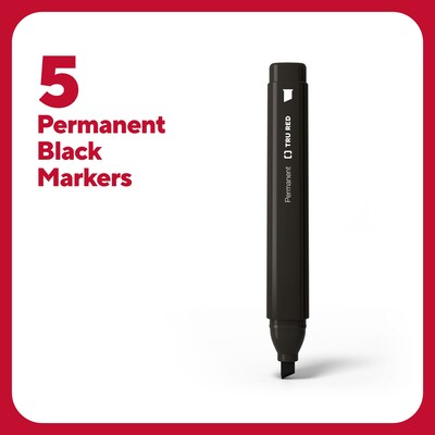 TRU RED™ Tank Permanent Markers, Chisel Tip, Black, 5/Pack (TR54523)